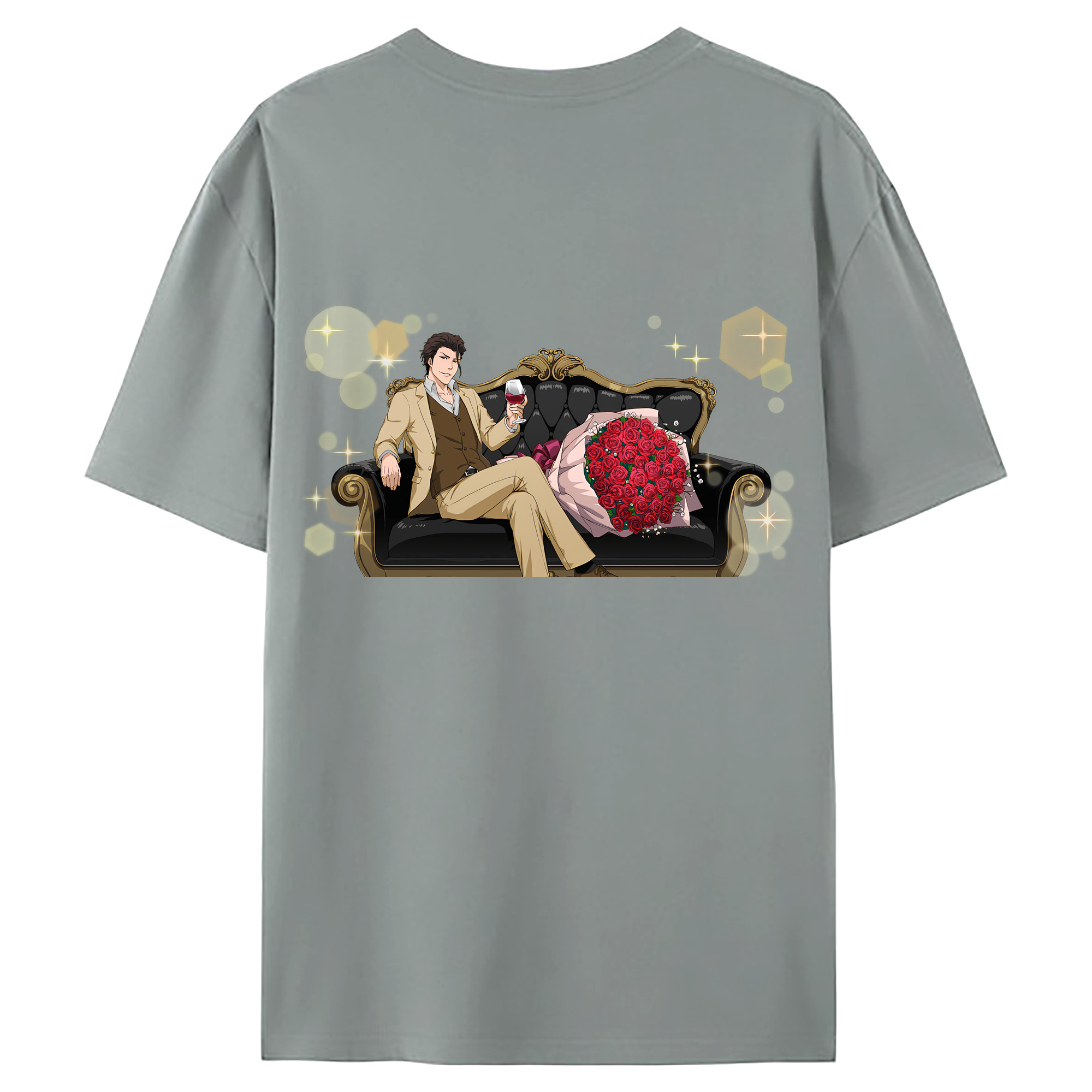 （画像用） ブリーチ 藍染 惣右介（あいぜん そうすけ） BLEACH Aizen Sousuke 綿100％ メンズ半袖Tシャツ（バックプリント） 通気性